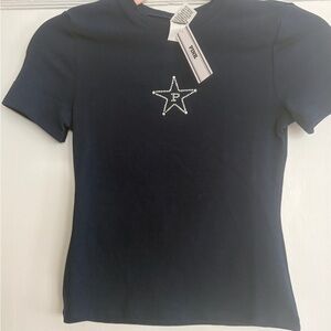 NWT PINK Victoria's Secret Navy Rhinestone Star Short Sleeve Tee